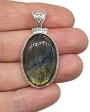 Load image into Gallery viewer, Purple Labradorite Pendant with flashes of Green, Gold &amp; Blue, Sterling Silver, Oval Shaped - GemzAustralia 