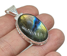 Load image into Gallery viewer, Purple Labradorite Pendant with flashes of Green, Gold &amp; Blue, Sterling Silver, Oval Shaped - GemzAustralia 