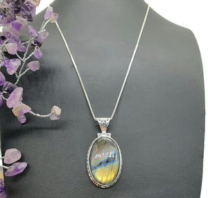 Purple Labradorite Pendant with flashes of Green, Gold & Blue, Sterling Silver, Oval Shaped - GemzAustralia 