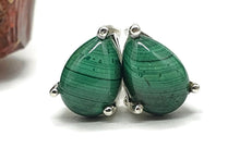 Load image into Gallery viewer, Malachite Stud Earrings, Sterling Silver, Pear Shaped, Beautiful Rich Green Gemstone - GemzAustralia 