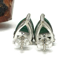 Load image into Gallery viewer, Malachite Stud Earrings, Sterling Silver, Pear Shaped, Beautiful Rich Green Gemstone - GemzAustralia 