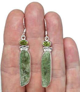 Peridot & Raw Green Kyanite Earrings, Sterling Silver, Peace and Tranquility Stone - GemzAustralia 