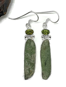 Peridot & Raw Green Kyanite Earrings, Sterling Silver, Peace and Tranquility Stone - GemzAustralia 