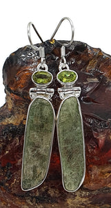 Peridot & Raw Green Kyanite Earrings, Sterling Silver, Peace and Tranquility Stone - GemzAustralia 