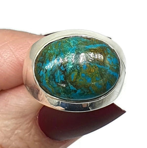 Chrysocolla Ring, Size 8, Sterling Silver, Oval Shaped, Turquoise Blue Gem - GemzAustralia 