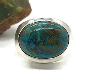 Chrysocolla Ring, Size 8, Sterling Silver, Oval Shaped, Turquoise Blue Gem - GemzAustralia 