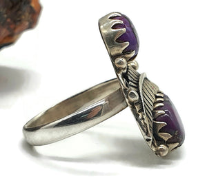 Purple Turquoise Ring, Size 9, Sterling Silver, Fern Leaf Design, Copper Mojave Turquoise - GemzAustralia 