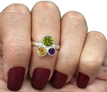 Load image into Gallery viewer, Multi Gemstone Ring, Size 7, Sterling Silver, Peridot, Amethyst &amp; Citrine - GemzAustralia 