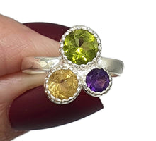 Load image into Gallery viewer, Multi Gemstone Ring, Size 7, Sterling Silver, Peridot, Amethyst &amp; Citrine - GemzAustralia 