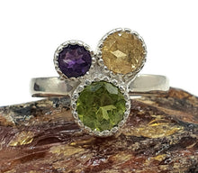 Load image into Gallery viewer, Multi Gemstone Ring, Size 7, Sterling Silver, Peridot, Amethyst &amp; Citrine - GemzAustralia 