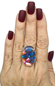 Oyster Turquoise Ring with Pink Opal, Size 10, Oval Shaped, Sterling Silver - GemzAustralia 