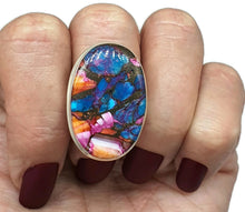 Load image into Gallery viewer, Oyster Turquoise Ring with Pink Opal, Size 10, Oval Shaped, Sterling Silver - GemzAustralia 