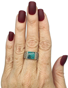 Turquoise Ring, Size 9, Sterling Silver, Square Shape, Protection Stone, Love Stone - GemzAustralia 