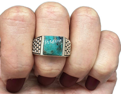 Turquoise Ring, Size 9, Sterling Silver, Square Shape, Protection Stone, Love Stone - GemzAustralia 