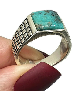 Turquoise Ring, Size 9, Sterling Silver, Square Shape, Protection Stone, Love Stone - GemzAustralia 