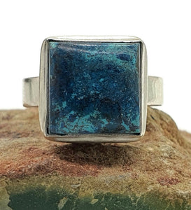 Shattuckite Ring, Size 8, Sterling Silver, mix of Azurite Chrysocolla & Malachite Gems - GemzAustralia 