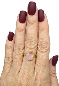 Rose Quartz Ring, Size 7.5, Sterling Silver, 14K gold plated, Raw Gemstone - GemzAustralia 