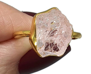 Rose Quartz Ring, Size 7.5, Sterling Silver, 14K gold plated, Raw Gemstone - GemzAustralia 