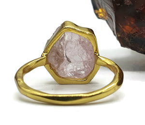 Rose Quartz Ring, Size 7.5, Sterling Silver, 14K gold plated, Raw Gemstone - GemzAustralia 