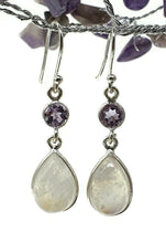 Load image into Gallery viewer, Rainbow Moonstone and Amethyst Earrings, Sterling Silver, February &amp; June Birthstones - GemzAustralia 