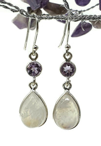 Rainbow Moonstone and Amethyst Earrings, Sterling Silver, February & June Birthstones - GemzAustralia 