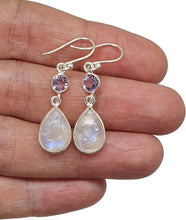 Load image into Gallery viewer, Rainbow Moonstone and Amethyst Earrings, Sterling Silver, February &amp; June Birthstones - GemzAustralia 