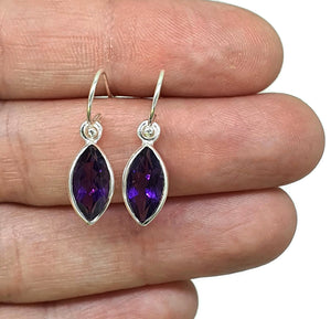 Deep Purple Amethyst Earrings, Sterling Silver, Marquise Shaped, Powerful Gemstone - GemzAustralia 