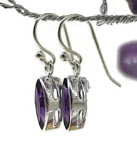 Deep Purple Amethyst Earrings, Sterling Silver, Marquise Shaped, Powerful Gemstone - GemzAustralia 
