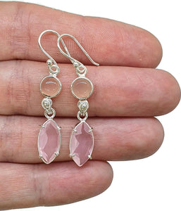 Rose Quartz Earrings, Sterling Silver, Double Drops, Romance Stone, Love Rock - GemzAustralia 