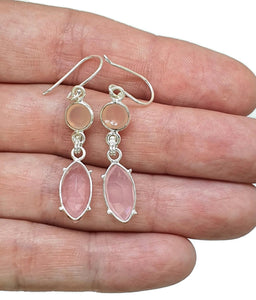 Rose Quartz Earrings, Sterling Silver, Double Drops, Romance Stone, Love Rock - GemzAustralia 