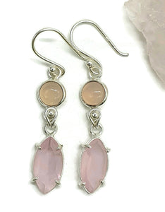 Rose Quartz Earrings, Sterling Silver, Double Drops, Romance Stone, Love Rock - GemzAustralia 