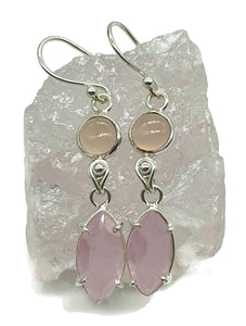 Rose Quartz Earrings, Sterling Silver, Double Drops, Romance Stone, Love Rock - GemzAustralia 