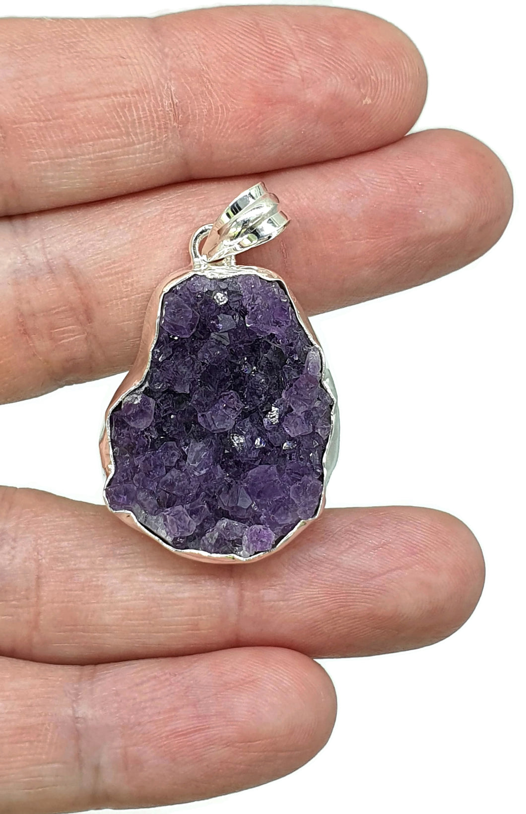 Druzy Amethyst Pendant, Natural Shape, Sterling Silver, February Birthstone, Spiritual - GemzAustralia 