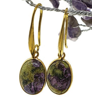 Load image into Gallery viewer, Mojave Stichtite Earrings, Sterling Silver, 14K Gold Plated, Oval Shaped, Australian Gem - GemzAustralia 