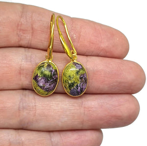 Mojave Stichtite Earrings, Sterling Silver, 14K Gold Plated, Oval Shaped, Australian Gem - GemzAustralia 