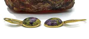 Mojave Stichtite Earrings, Sterling Silver, 14K Gold Plated, Oval Shaped, Australian Gem - GemzAustralia 