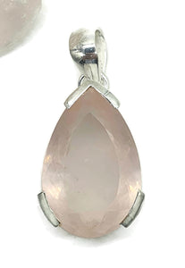 Rose Quartz Pendant, 31 Carats, Sterling Silver, Pear Faceted, Love Gem - GemzAustralia 