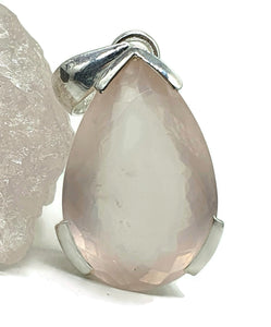 Rose Quartz Pendant, 31 Carats, Sterling Silver, Pear Faceted, Love Gem - GemzAustralia 