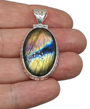 Load image into Gallery viewer, Purple Labradorite Pendant with flashes of Green, Gold &amp; Blue, Sterling Silver, Oval Shaped - GemzAustralia 