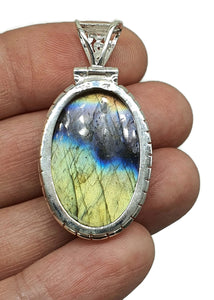 Purple Labradorite Pendant with flashes of Green, Gold & Blue, Sterling Silver, Oval Shaped - GemzAustralia 