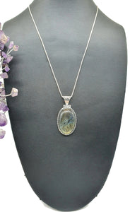 Purple Labradorite Pendant with flashes of Green, Gold & Blue, Sterling Silver, Oval Shaped - GemzAustralia 