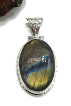 Load image into Gallery viewer, Purple Labradorite Pendant with flashes of Green, Gold &amp; Blue, Sterling Silver, Oval Shaped - GemzAustralia 