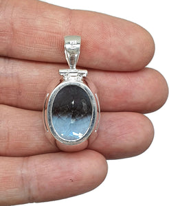 Swiss Blue Topaz Pendant, Sterling Silver, Oval Faceted, 36 carats, December Birthstone - GemzAustralia 