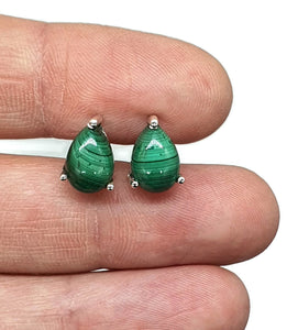 Malachite Stud Earrings, Sterling Silver, Pear Shaped, Beautiful Rich Green Gemstone - GemzAustralia 