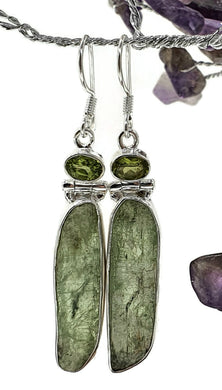 Peridot & Raw Green Kyanite Earrings, Sterling Silver, Peace and Tranquility Stone - GemzAustralia 