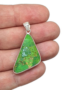 Green Mojave Turquoise Pendant, Sterling Silver, Triangle Shaped, Copper Turquoise - GemzAustralia 