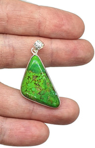 Green Mojave Turquoise Pendant, Sterling Silver, Triangle Shaped, Copper Turquoise - GemzAustralia 