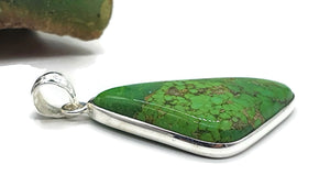 Green Mojave Turquoise Pendant, Sterling Silver, Triangle Shaped, Copper Turquoise - GemzAustralia 