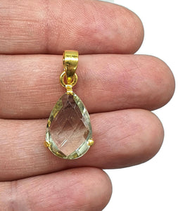 Green AMETHYST Pendant, 18k gold plated Sterling Silver, Checkerboard Faceted - GemzAustralia 