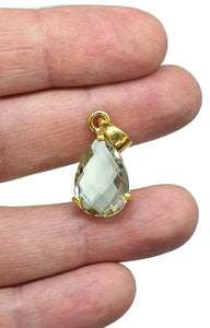 Green AMETHYST Pendant, 18k gold plated Sterling Silver, Checkerboard Faceted - GemzAustralia 
